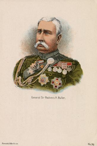 Illustrated portrait of British Army officer General Sir Redvers H. Buller in uniform with mili ...