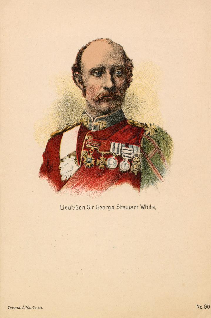 Illustrated portrait of British Army officer Lieut.-Gen. Sir George Stewart White in uniform wi ...