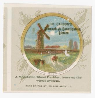 Colour card advertisement depicting an illustration of the Old Mill at Nottawasaga and text sta ...