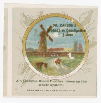 Colour card advertisement depicting an illustration of the Old Mill at Nottawasaga and text sta ...