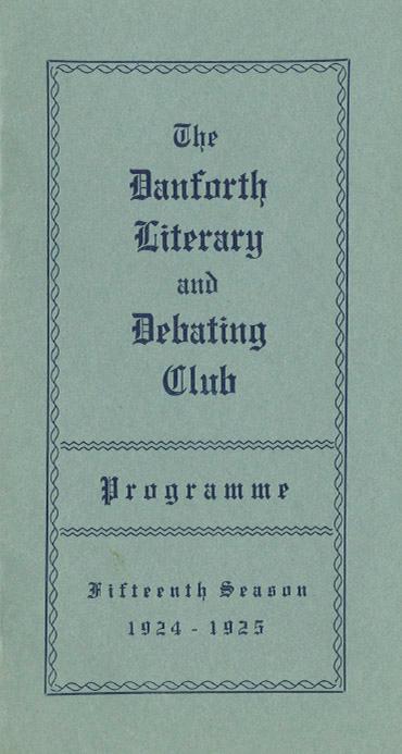Programme Danforth Literary and Debating Club fifteenth season 1924-1925