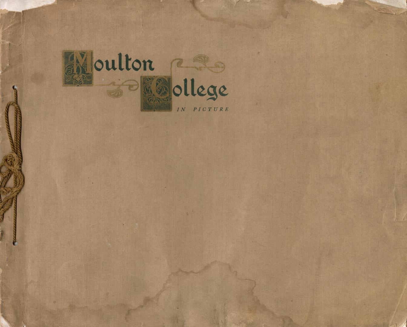 Cover is brown with text in upper left corner, varied font in green, decorative capitalised fir ...