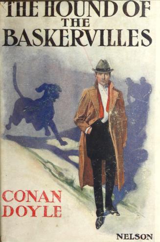 Pictorial cover of man walking with supernatural hound running towards him from behind. Shadow  ...