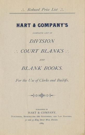 Reduced price list Hart & Company's complete list of division court blanks and blank books for the use of clerks and bailiffs
