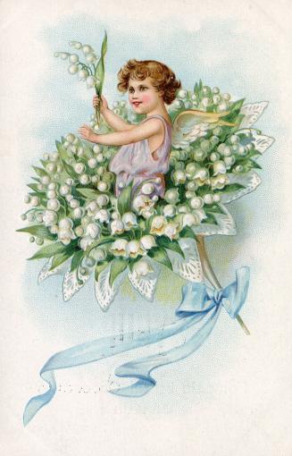 Child in a bouquet of white flowers