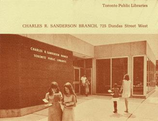 Brochure of Sanderson Branch library with picture of people walking in and out of the front ent ...