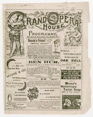 Grand Opera House program for "Ben Hur", staged between 1880 and 1889 (black ink on uncoloured  ...