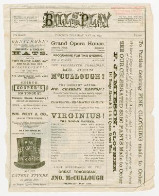 Grand Opera House program for "Virginius! The Roman Father", playing May 1, 1879 (black ink on  ...
