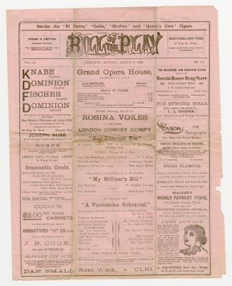 Grand Opera House program for "Our bitterest foe", "My milliner's bill", and "A pantomime rehea ...