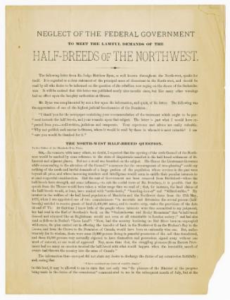Neglect of the federal government to meet the lawful demands of the half-breeds of the Northwest