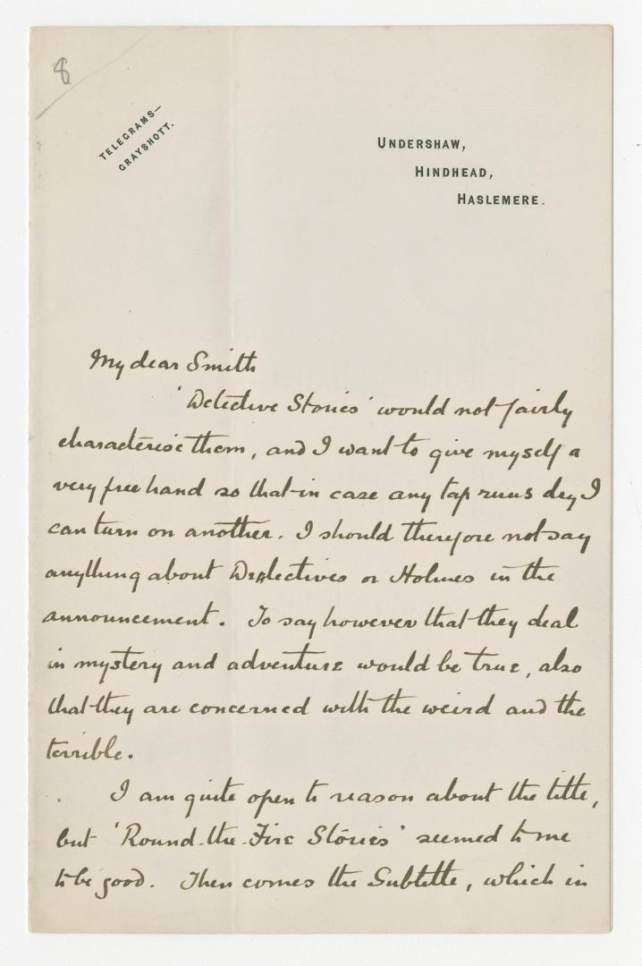 Manuscript letter in Arthur Conan Doyle's handwriting. 
