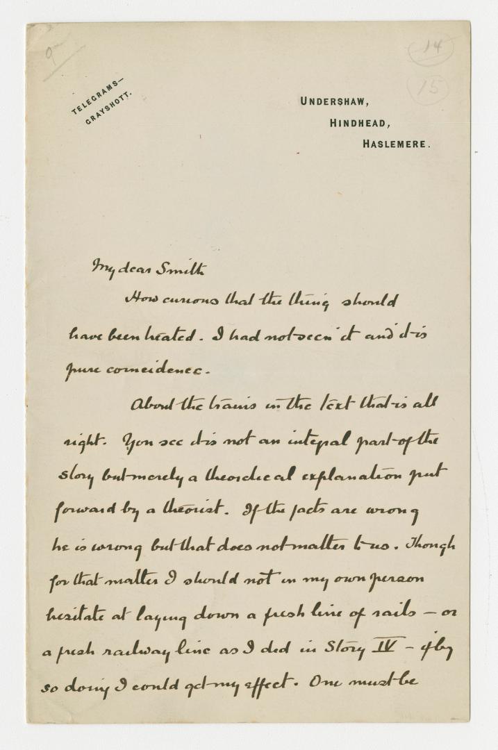 Manuscript letter in Arthur Conan Doyle's handwriting. 