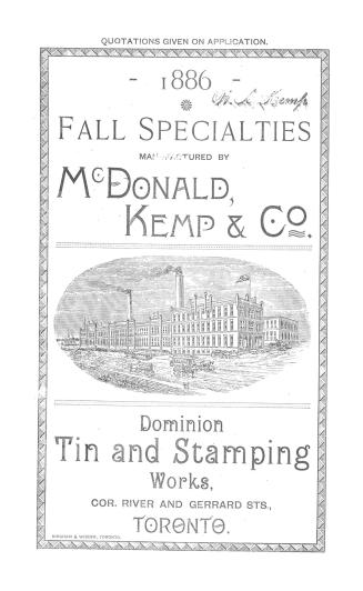 1886 fall specialties manufactured by McDonald, Kemp & Co.