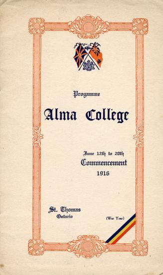 Programme Alma College June 12th to 20th commencement 1916