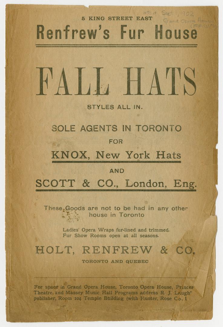 Grand Opera House program for "When knighthood was in flower", opening September 1, 1902 (black ...