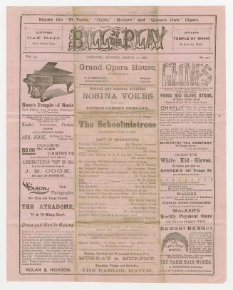 Grand Opera House program for "The schoolmistress" by A. W. Pinero, "A game of cards" by L. J.  ...