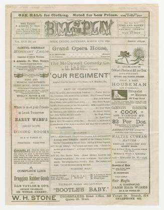 Grand Opera House program for "Our regiment", staged March 10-12, 1890, and "Bootle's baby", st ...