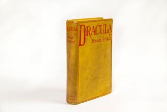 Book cover: Yellow cloth with the novel's title and author in red lettering. 
