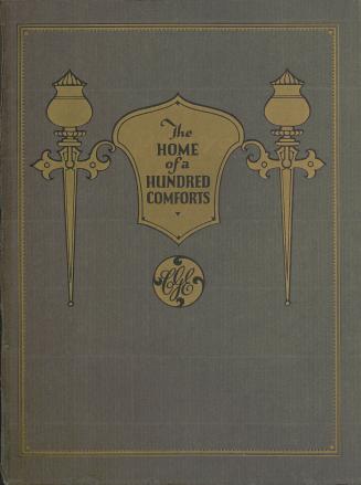 Cover has shield in centre, flanked by pair of decorative light sconces in the shape of swords. ...