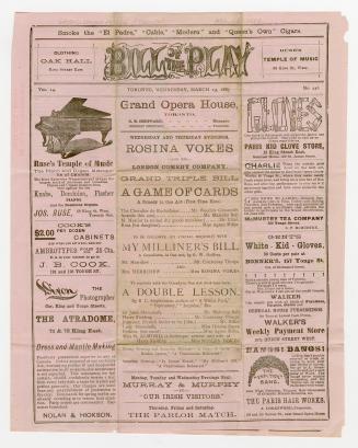 Grand Opera House program for "A game of cards" by L. J. Hollenius, "My milliner's bill" by G.  ...
