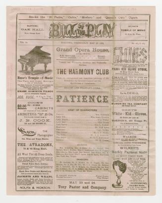 Grand Opera House program for "Patience" by Arthur Sullivan and W.S. Gilbert, staged May 18, 18 ...