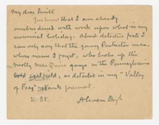 Postcard in Arthur Conan Doyle's handwriting. 