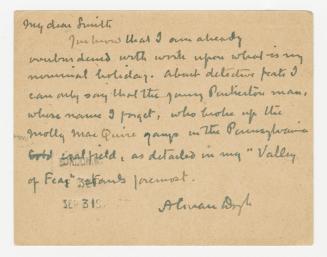 Postcard in Arthur Conan Doyle's handwriting. 