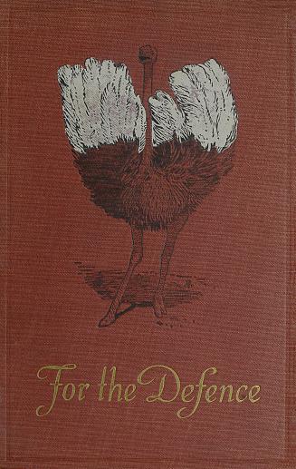 Red cloth cover depicting an ostrich with its tail feathers raised.