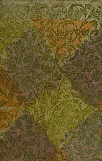 Book cover: Dutch gilt paper: brown paper printed with alternating diamonds of green, orange an ...