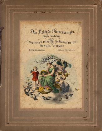 Portfolio cover with illustration of three fairies surrounded by flowers. Text reading "Das Rei ...