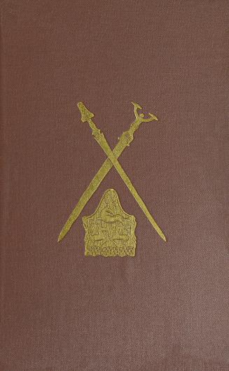 Dark brown cover with gold embossing. Embossed image shows a pair of crossed swords above a shi ...