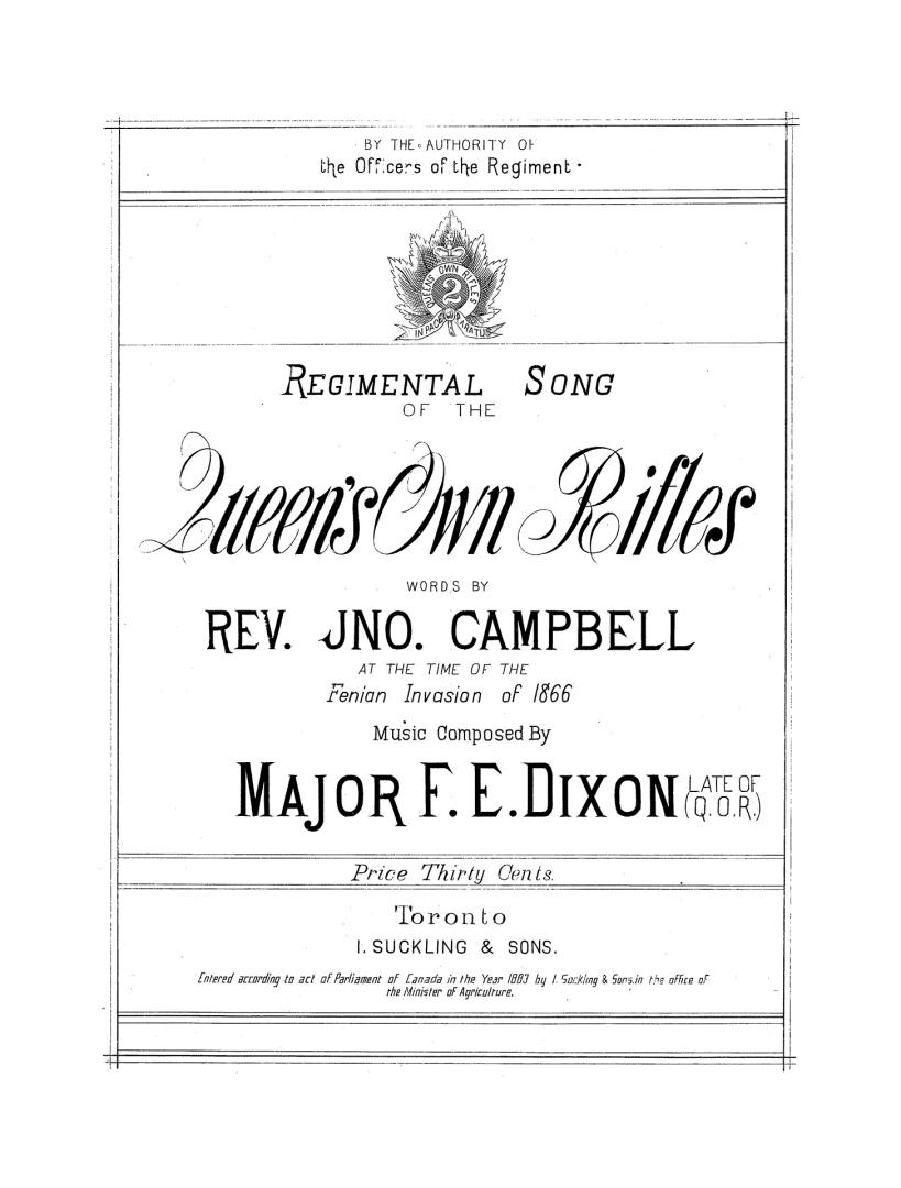 Cover features: title and composition information within lined framing; drawing of regimental c ...