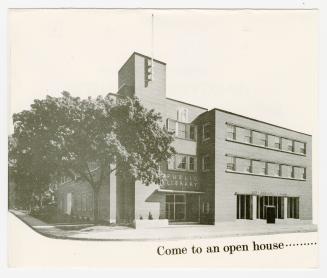 Invitation to library anniversary with picture of the branch on front. 