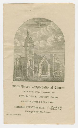 Engraved illustration of the exterior of the church. There are people walking in the street in  ...