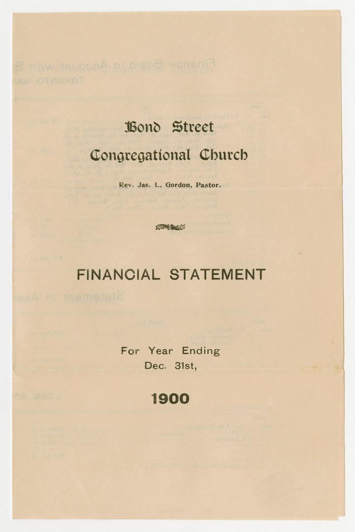 Bond Street Congregational Church financial statement for year ending Dec. 31st, 1900