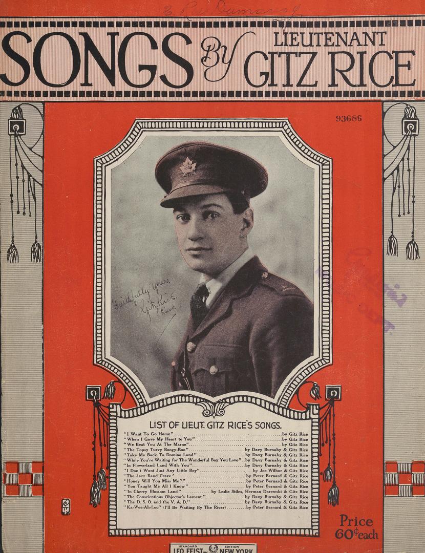 Cover features: cover title "Songs by Lieutenant Gitz Rice" within decorative framing and embel ...