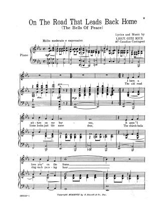 Sheet music for "On the road that leads back home : (the bells of peace)" by Gitz Rice (black o ...