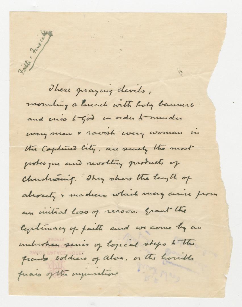Manuscript notes in Arthur Conan Doyle's handwriting. 