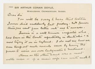 Autograph letter in Arthur Conan Doyle's handwriting. 