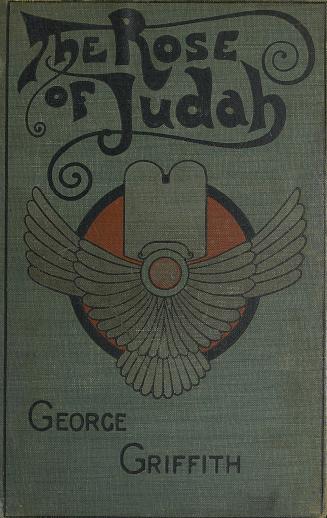 Book cover; blue cloth. Title in black at top in fancy script with many flourishes. Author at b ...