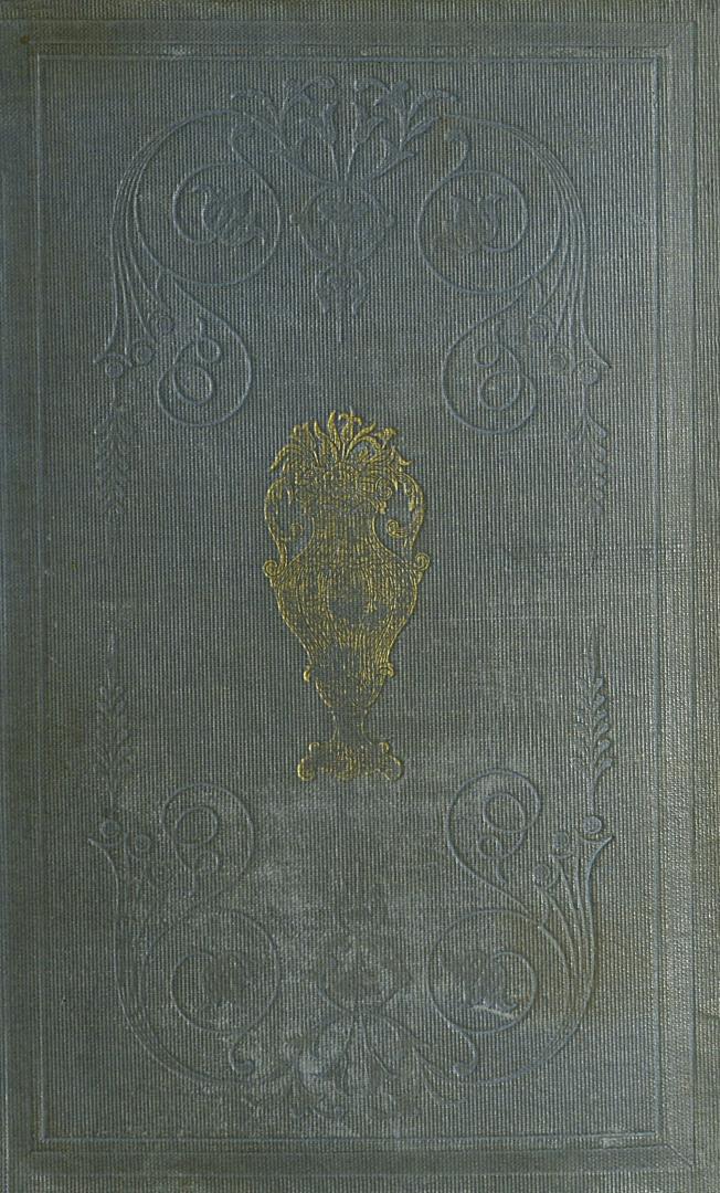 Book cover: blue-grey cloth binding with gold vase stamped inside decorative embossed border