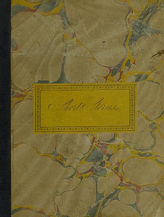 Book cover: marbled paper, with "Short Stories" written in script on a yellow label.