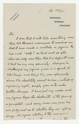Manuscript letter in Arthur Conan Doyle's handwriting. 