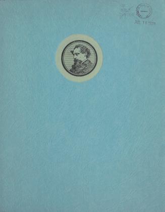 Blue booklet Featuring an illustration of Charles Dickens' head, for The Dickens Fellowship.