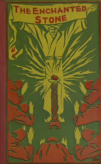Bright green and red cover with highlights in yellow. A man in yellow with a turban holds his a ...