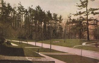 Colour postcard depicting a residential neighbourhood, with front lawns, walkways, and mature t ...