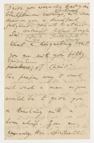 Manuscript letters in Arthur Conan Doyle's handwriting and Lord Alfred Douglas' handwriting. 