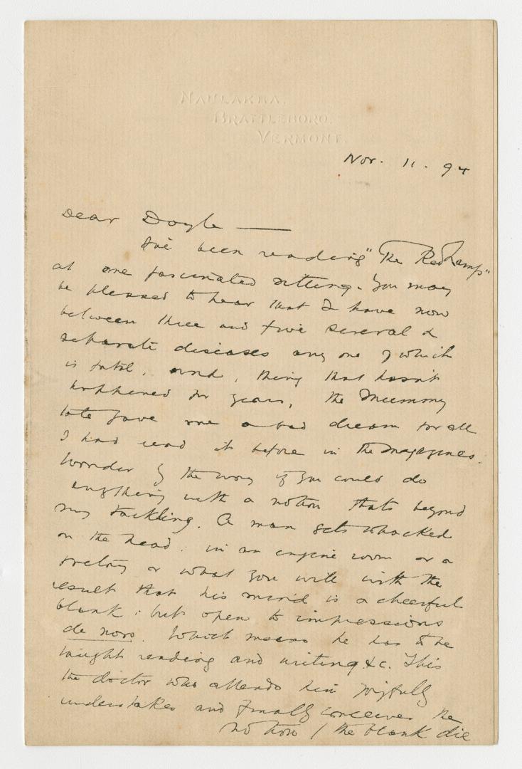 Manuscript letter in Rudyard Kipling's handwriting. 