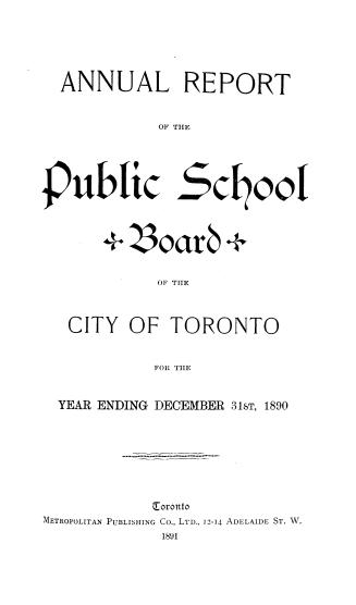 Annual report of the inspector of the public schools of the city of Toronto for the year ending ...1890