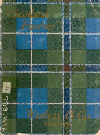 Cover has tartan pattern in green, blue and white. Text in gold, varied font type at top and bo ...